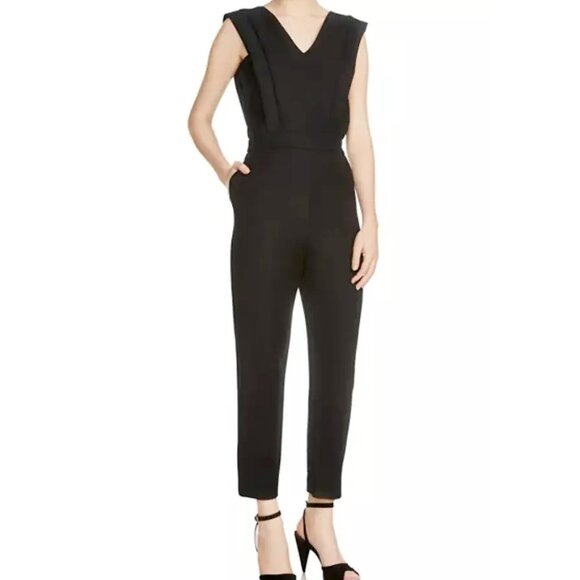 Maje Black V-Neck Structured Jumpsuit, Size 4 - Picture 1 of 11